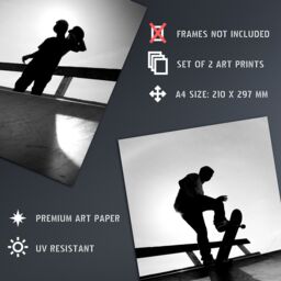 Artery8 Wall Art Print Skater Boy Silhouette On Half Pipe Set Of 2 s Boys Bedroom Aesthetic Skateboard A4 - thumbnail 4