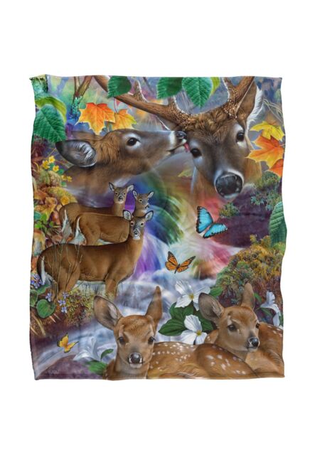 JQ Licensing Jg-Jp Forest Stream Deer & Butterflies Silky Touch Super Soft Throw Blanket 152 X 127 cm in White - image 1