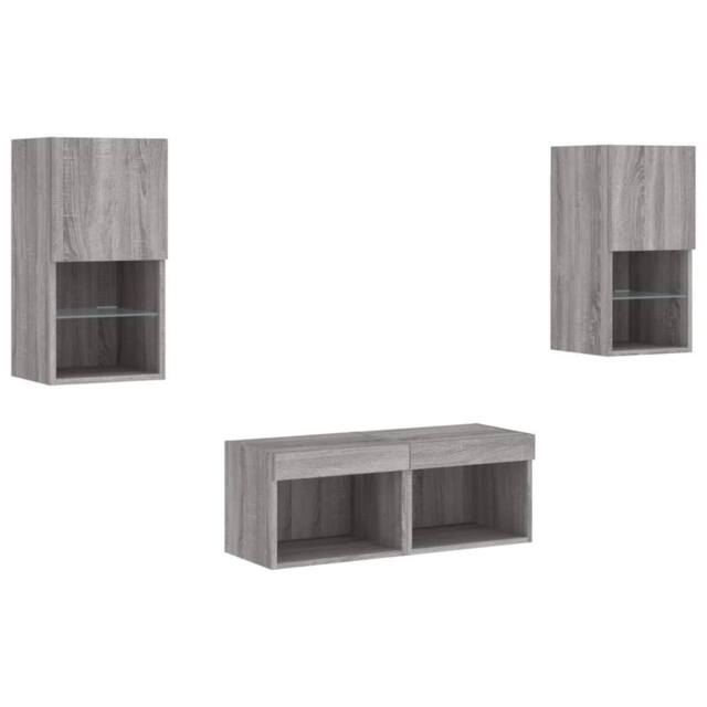 Berkfield Home Decorative 4 Piece TV Wall Cabinets with LED Lights Grey Sonoma - image 1