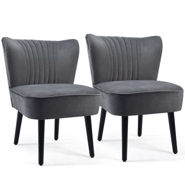 Costway Velvet Accent Chair Set of 2 Modern Leisure Chair with Rubber Wood Legs in Grey