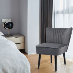 Costway Velvet Accent Chair Set of 2 Modern Leisure Chair with Rubber Wood Legs in Grey - thumbnail 5