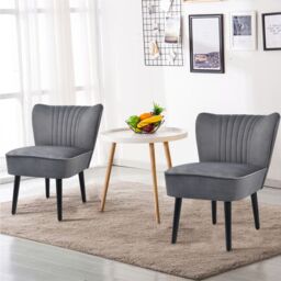 Costway Velvet Accent Chair Set of 2 Modern Leisure Chair with Rubber Wood Legs in Grey - thumbnail 4
