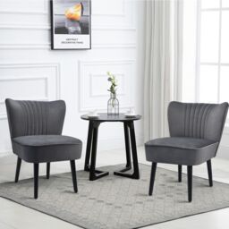 Costway Velvet Accent Chair Set of 2 Modern Leisure Chair with Rubber Wood Legs in Grey - thumbnail 3