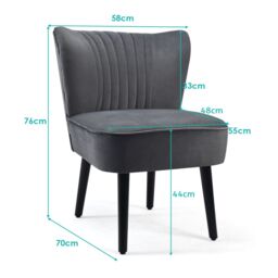 Costway Velvet Accent Chair Set of 2 Modern Leisure Chair with Rubber Wood Legs in Grey - thumbnail 2