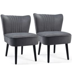 Costway Velvet Accent Chair Set of 2 Modern Leisure Chair with Rubber Wood Legs in Grey - thumbnail 1
