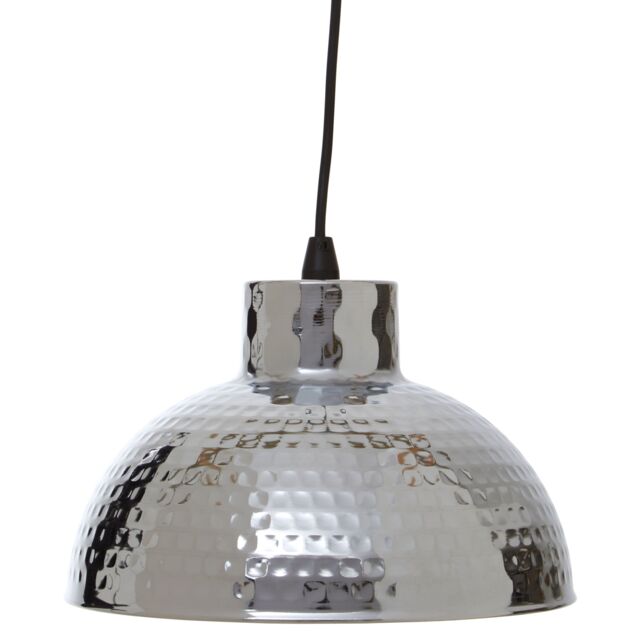 Orsina Chrome Finish Iron Pendant Light, Semi Spherical Hammered Shade Ceiling Light, Metallic Pendant Light in Silver - image 1