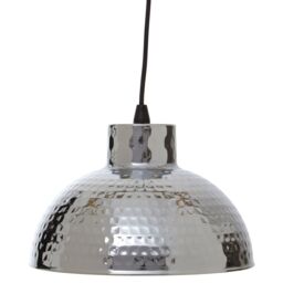 Orsina Chrome Finish Iron Pendant Light, Semi Spherical Hammered Shade Ceiling Light, Metallic Pendant Light in Silver - thumbnail 1