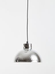Orsina Chrome Finish Iron Pendant Light, Semi Spherical Hammered Shade Ceiling Light, Metallic Pendant Light in Silver - thumbnail 3