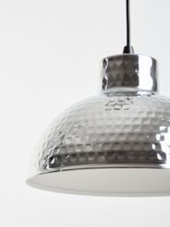 Orsina Chrome Finish Iron Pendant Light, Semi Spherical Hammered Shade Ceiling Light, Metallic Pendant Light in Silver - thumbnail 5