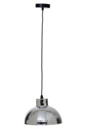 Orsina Chrome Finish Iron Pendant Light, Semi Spherical Hammered Shade Ceiling Light, Metallic Pendant Light in Silver - thumbnail 2