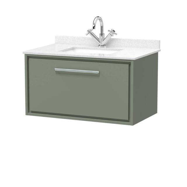 Balterley 800mm Wall Hung Single Drawer with Marble Worktop Basin - Fern Green - image 1