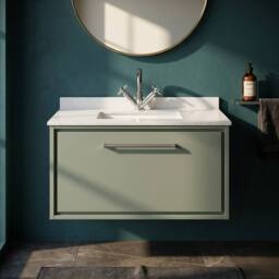 Balterley 800mm Wall Hung Single Drawer with Marble Worktop Basin - Fern Green - thumbnail 3