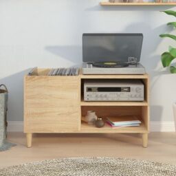 Berkfield Home Record Cabinet Sonoma Oak 84.5x38x48 cm Engineered Wood in Brown - thumbnail 3