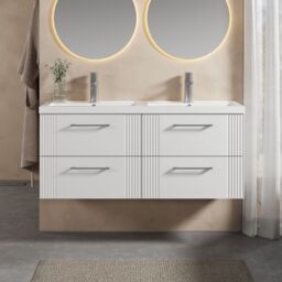 Balterley Wall Hung 4 Drawers Vanity Unit- 2 Polymarble Basin 1200mm, Satin White - thumbnail 2