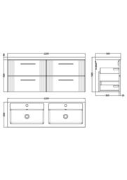 Balterley Wall Hung 4 Drawers Vanity Unit- 2 Polymarble Basin 1200mm, Satin White - thumbnail 5