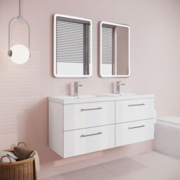 Balterley Wall Hung 4 Drawers Vanity Unit- 2 Polymarble Basin 1200mm, Satin White - thumbnail 4
