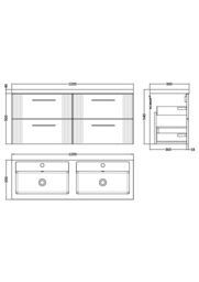 Balterley Wall Hung 4 Drawers Vanity Unit- 2 Polymarble Basin 1200mm, Satin White - thumbnail 8