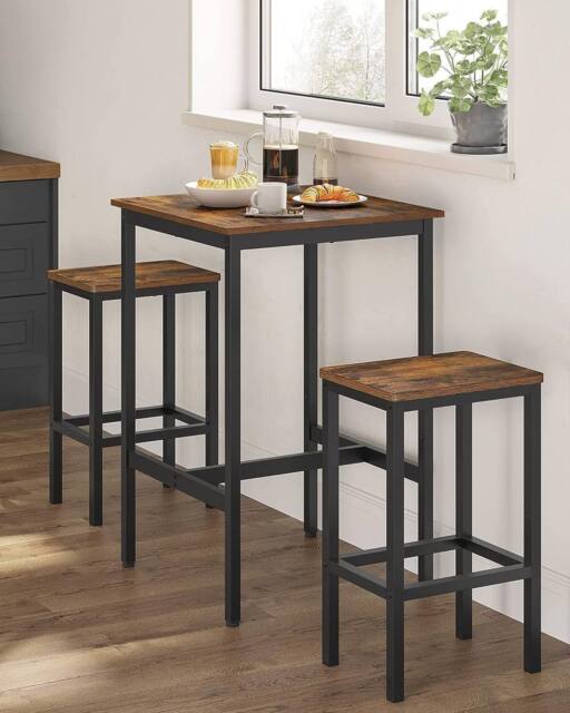 VASAGLE Space Saving Bar Table & Chairs Set Square Dining with Stools in Brown - image 1