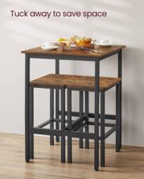 VASAGLE Space Saving Bar Table & Chairs Set Square Dining with Stools in Brown - thumbnail 5