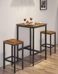 VASAGLE Space Saving Bar Table & Chairs Set Square Dining with Stools in Brown - thumbnail 2