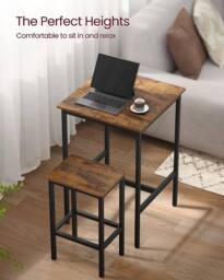 VASAGLE Space Saving Bar Table & Chairs Set Square Dining with Stools in Brown - thumbnail 4