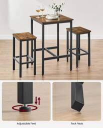 VASAGLE Space Saving Bar Table & Chairs Set Square Dining with Stools in Brown - thumbnail 8