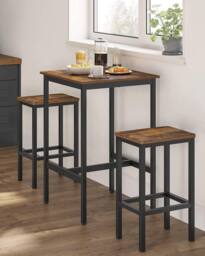 VASAGLE Space Saving Bar Table & Chairs Set Square Dining with Stools in Brown - thumbnail 1