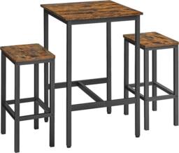 VASAGLE Space Saving Bar Table & Chairs Set Square Dining with Stools in Brown - thumbnail 9