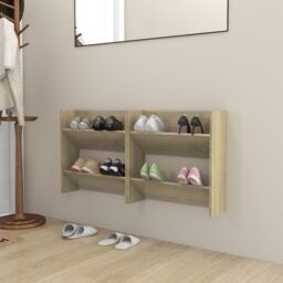 Berkfield Home Wall Shoe Cabinets 2 pcs Sonoma Oak 60x18x60cm Engineered Wood in Brown - Size: 60 x 18 x 60 cm - thumbnail 1