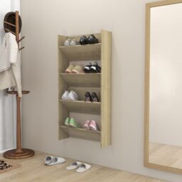 Berkfield Home Wall Shoe Cabinets 2 pcs Sonoma Oak 60x18x60cm Engineered Wood in Brown - Size: 60 x 18 x 60 cm - thumbnail 3