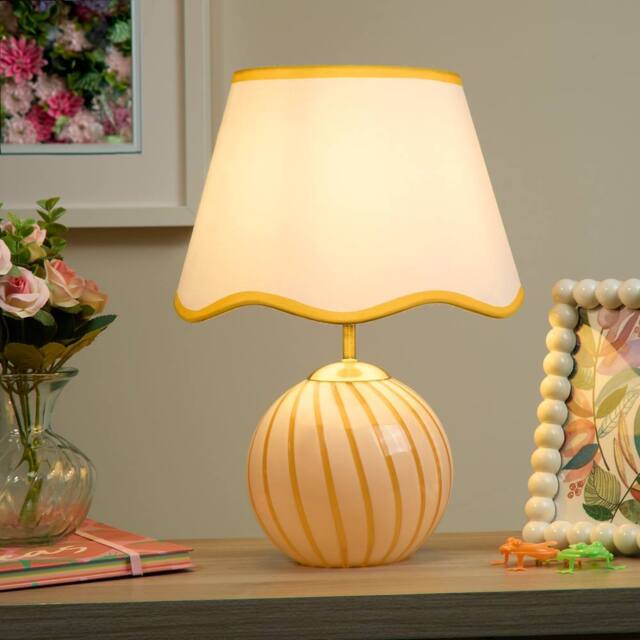 Lighting Collection Galway Yellow Striped Glass Table Lamp in Bronze - image 1