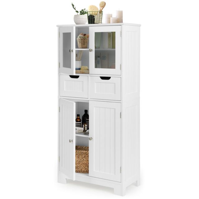 Costway Bathroom Storage Cabinet Tall Freestanding Floor Wood Cabinet Storage Organizer in White - image 1