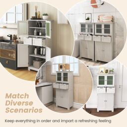 Costway Bathroom Storage Cabinet Tall Freestanding Floor Wood Cabinet Storage Organizer in White - thumbnail 6