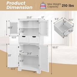 Costway Bathroom Storage Cabinet Tall Freestanding Floor Wood Cabinet Storage Organizer in White - thumbnail 2