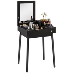 HOMCOM Dressing Table Vanity Desk Flip-up Mirror 2 Drawers in Black - thumbnail 2