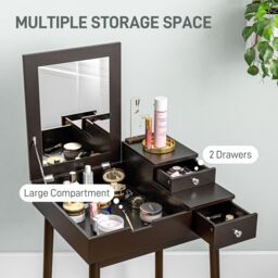 HOMCOM Dressing Table Vanity Desk Flip-up Mirror 2 Drawers in Black - thumbnail 5