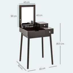 HOMCOM Dressing Table Vanity Desk Flip-up Mirror 2 Drawers in Black - thumbnail 3