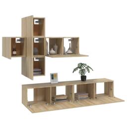 Berkfield Home 7 Piece TV Cabinet Set Sonoma Oak Engineered Wood in Brown - thumbnail 4