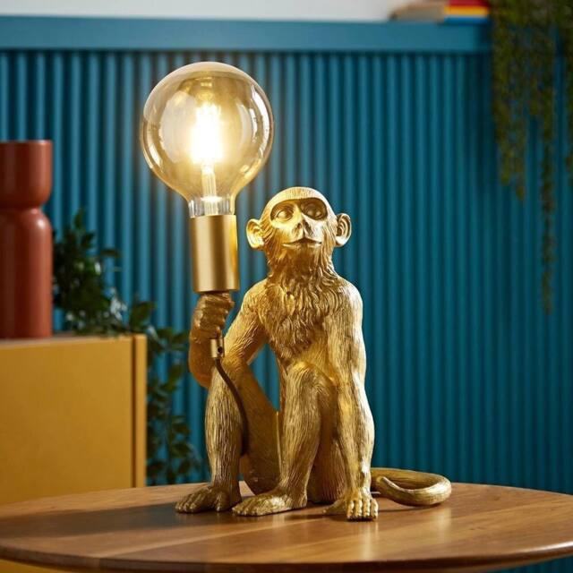 EONLION Gold Animal Table Lamp Monkey Holding Bulb 32cm Tall Retro Light - image 1