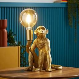 EONLION Gold Animal Table Lamp Monkey Holding Bulb 32cm Tall Retro Light - thumbnail 1