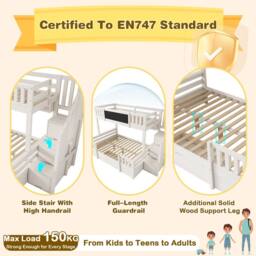 ModernLuxe Children's single over double bunk bed with storage steps + drawer in White - thumbnail 5