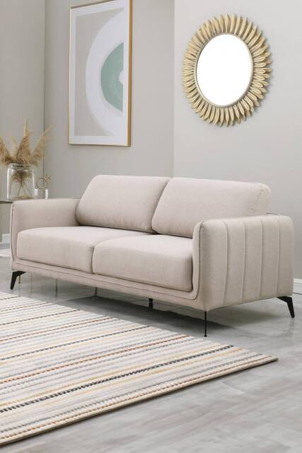 More4Homes Oslo Modern Scandi Style Fabric Living Room 3 Seater Sofa in Beige - image 1