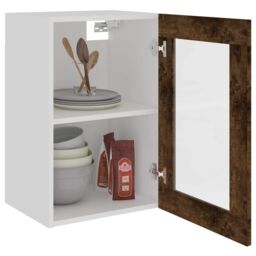 Berkfield Home Hanging Glass Cabinet Smoked Oak 40x31x60 cm Engineered Wood in Brown - Size: 40 x 31 x 60 cm - thumbnail 4