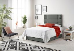 Somnior Flexby Linen Fabric Divan Bed with Orthopeadic Sprung Memory Foam Mattress & Headboard in Dark Grey - Size: Small Double - thumbnail 2