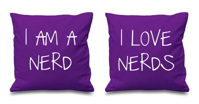 60 SECOND MAKEOVER I Am A Nerd I Love Nerds Cushion Covers in Purple - Size: 40 cm x 40 cm