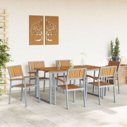 Berkfield Home Garden Dining Set Set of 7 Grey, Brown Powder-Coated Steel Tough in Grey - thumbnail 4