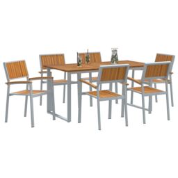 Berkfield Home Garden Dining Set Set of 7 Grey, Brown Powder-Coated Steel Tough in Grey - thumbnail 3