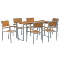 Berkfield Home Garden Dining Set Set of 7 Grey, Brown Powder-Coated Steel Tough in Grey - thumbnail 2