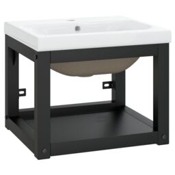 Berkfield Home Bathroom Washbasin Frame with Built-in Basin Black Iron - thumbnail 2