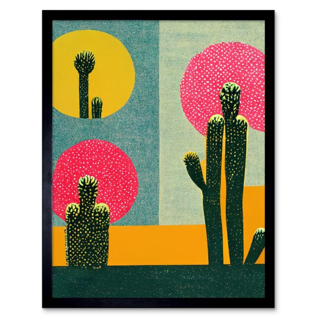 "Artery8 Wall Art Print Surreal Pop Art Cholla Desert Cactus Art Framed in Black - Size: W12"" x H16""" - image 1